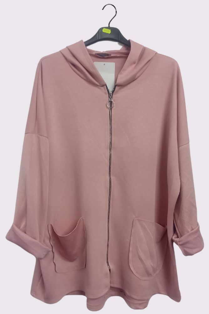 Oversized Zip Closure Dip Hem Hooded Jacket