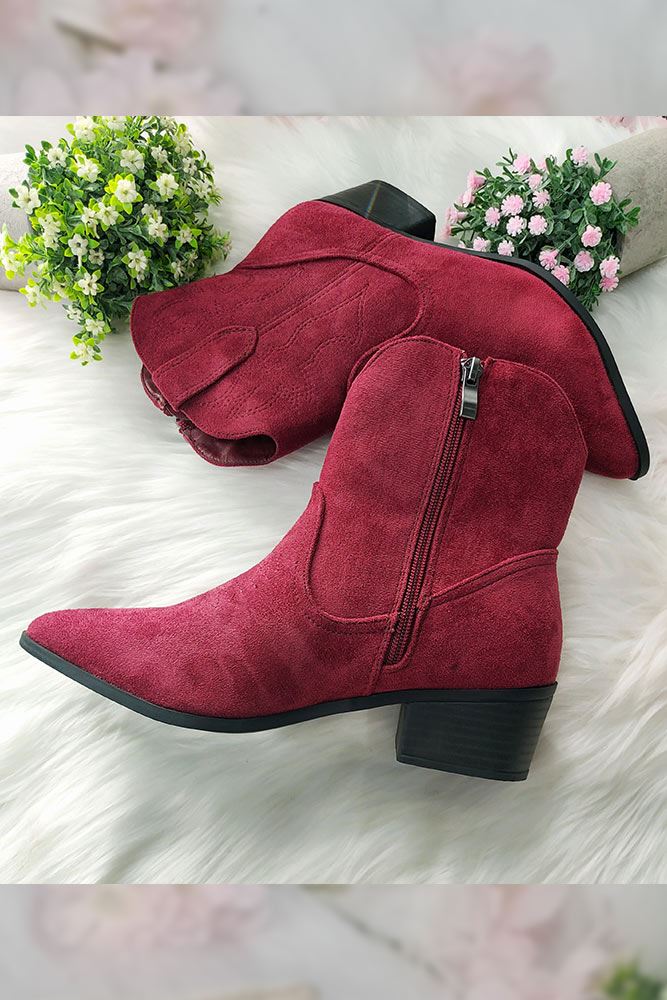 Embroidered Suede Zip Ankle Boot