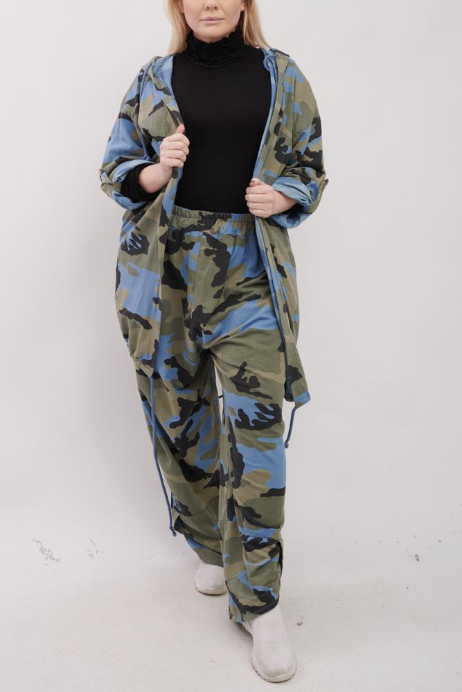 Camouflage Print Drawstring Hem Cotton Co-Ord