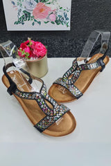 Padded Embellished Open Toe Elastic Strap Sandal