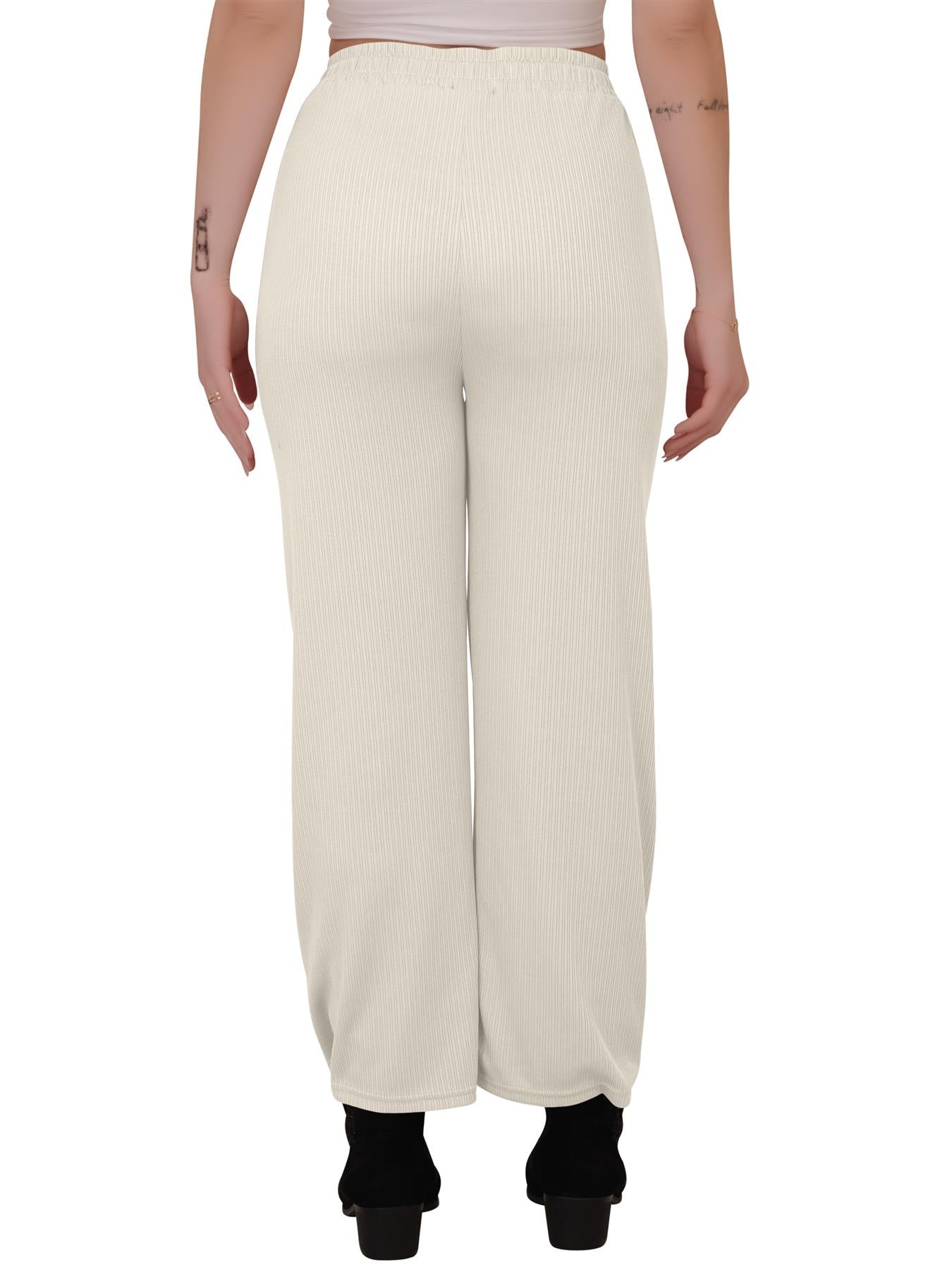 Plain Ribbed Wide Leg Drawstring Trousers