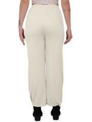 Plain Ribbed Wide Leg Drawstring Trousers