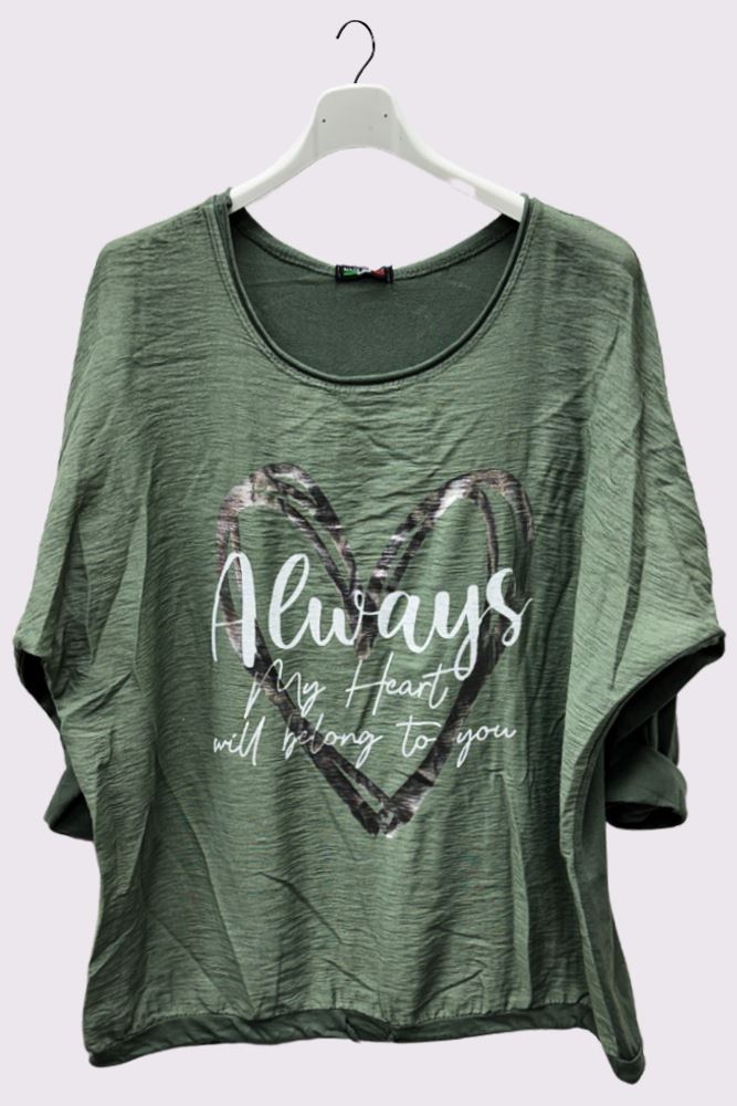 Alphabet Heart Print Drawstring Hem Cotton Top