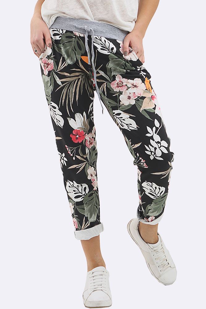 Cotton Tropical Print Drawstring Trouser