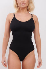 Plain Strappy Seamless Ribbed Nylon Bodysuit