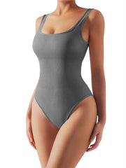 Plain Seamless Ribbed Nylon Bodysuit