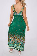 Sun Flower Print Shirred Waist Wrapover Dress