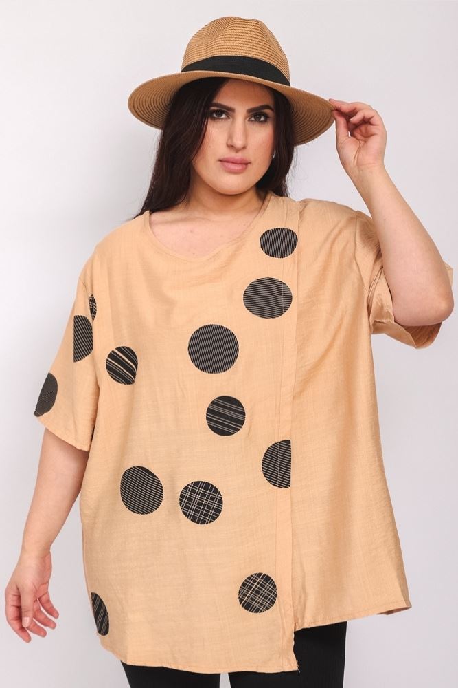 Polka Dot Print Slit Cotton Top