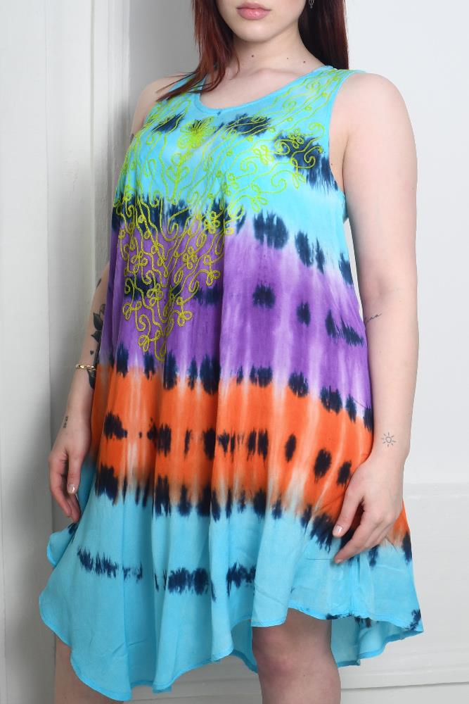 Tie Dye Print Sleeveless Umbrella Dress