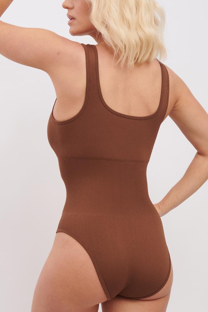 Plain Seamless Ribbed Nylon Bodysuit