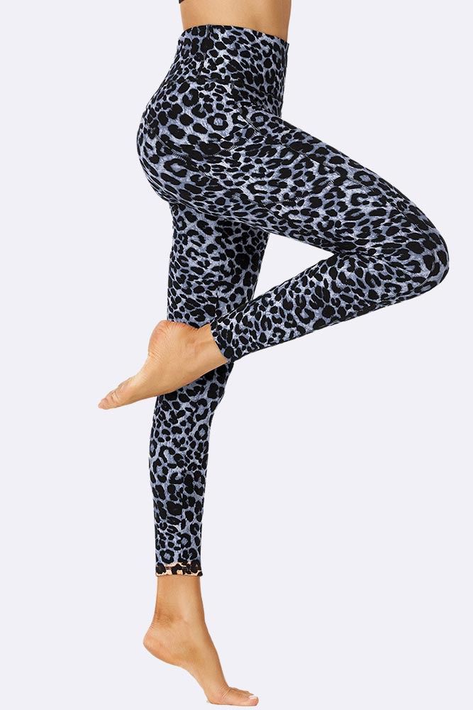 Cyan Leopard Print Gym Pocket Leggings