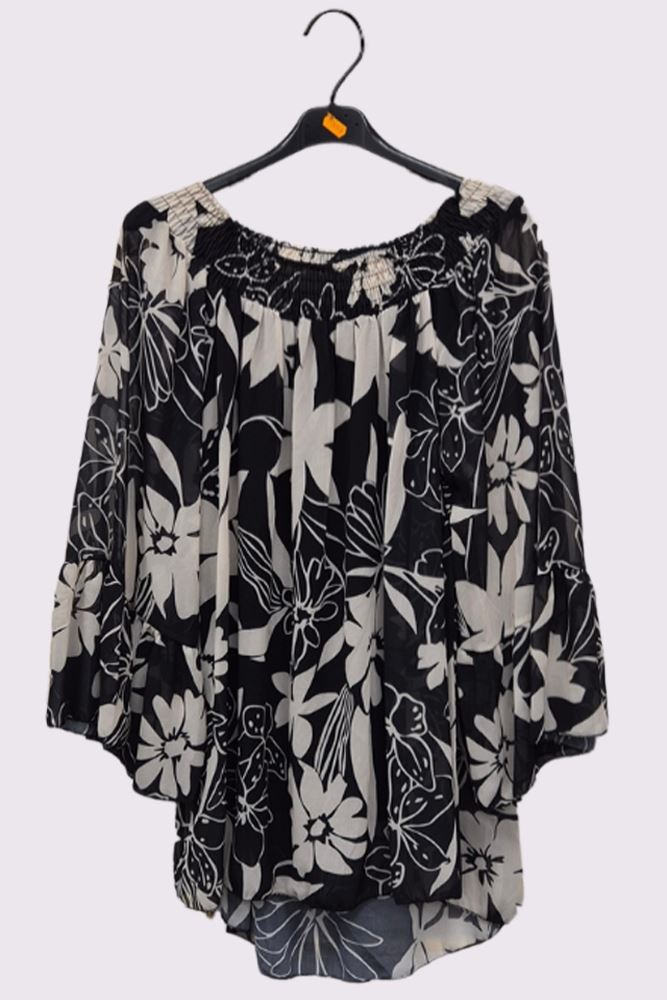 Floral Print Flared Sleeve Top