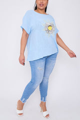 Sun Flower Print Cotton Top