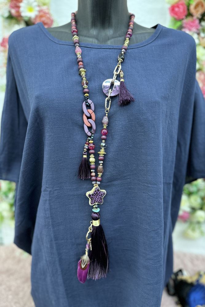 Star Stone Multicoloured Beaded Tassel Necklace