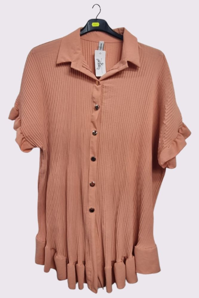 Corduroy Ruffle Hem Button Closing Shirt