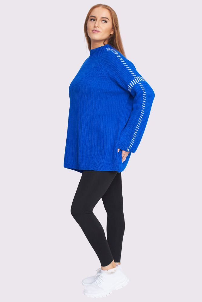 Shoulder Sleeve Stitch Design Knit Style Oversized Jumper