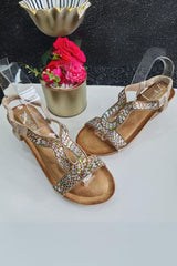 Padded Embellished Open Toe Elastic Strap Sandal