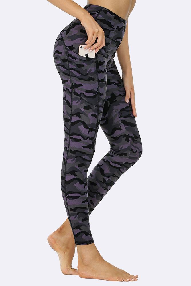 Violet Black Camouflage Print Gym Pocket Leggings