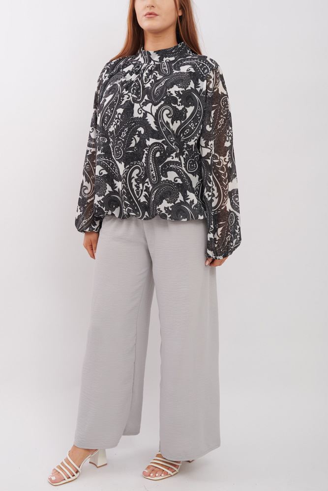 Paisley Print Balloon Sleeve  Top