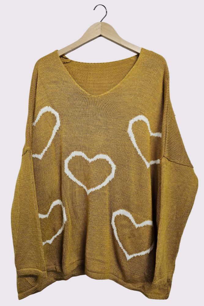 Heart Cluster Pattern Knitted Oversized Jumper