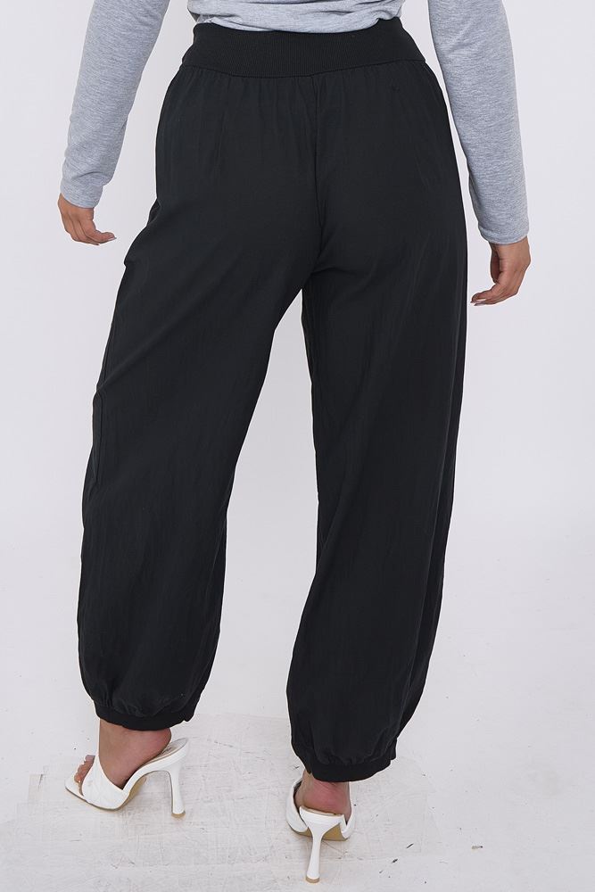 Plain Cuffed Hem Side Button Pocket Hareem Pants