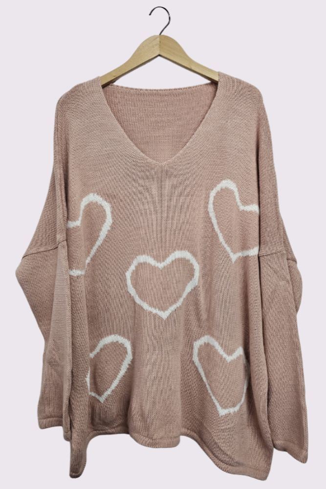 Heart Cluster Pattern Knitted Oversized Jumper