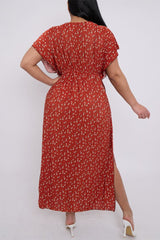 Ditsy Floral Print Elasticated Waist Kaftan Dress