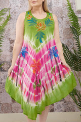 Palm Print Sleeveless Umbrella Dress