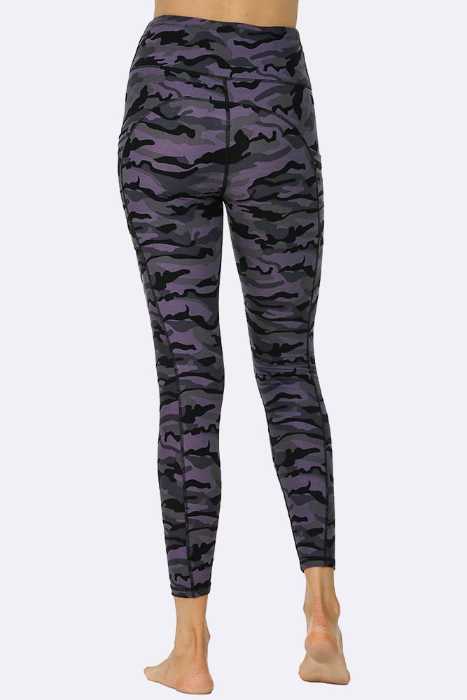 Violet Black Camouflage Print Gym Pocket Leggings