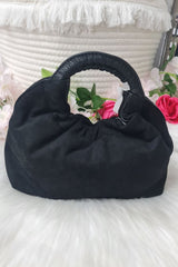 Suede Round Handle Clutch Bag