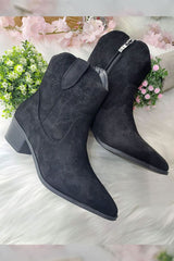 Embroidered Suede Zip Ankle Boot