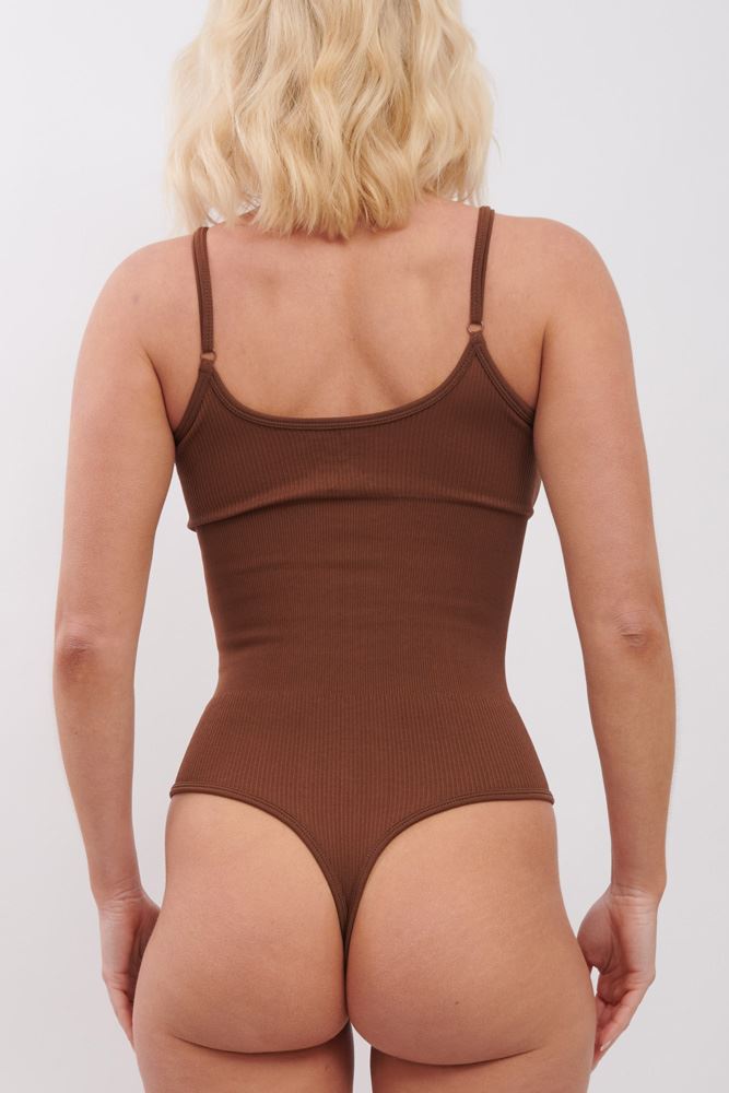 Plain Strappy Seamless Ribbed Nylon Bodysuit