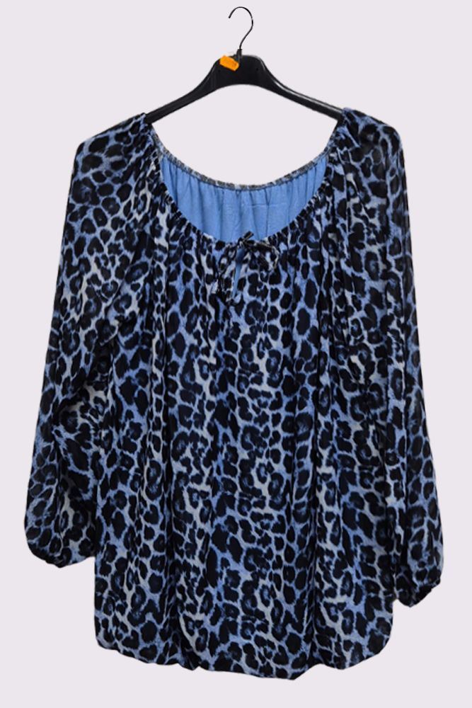 Leopard Print Oversized Drawstring Neckline Top