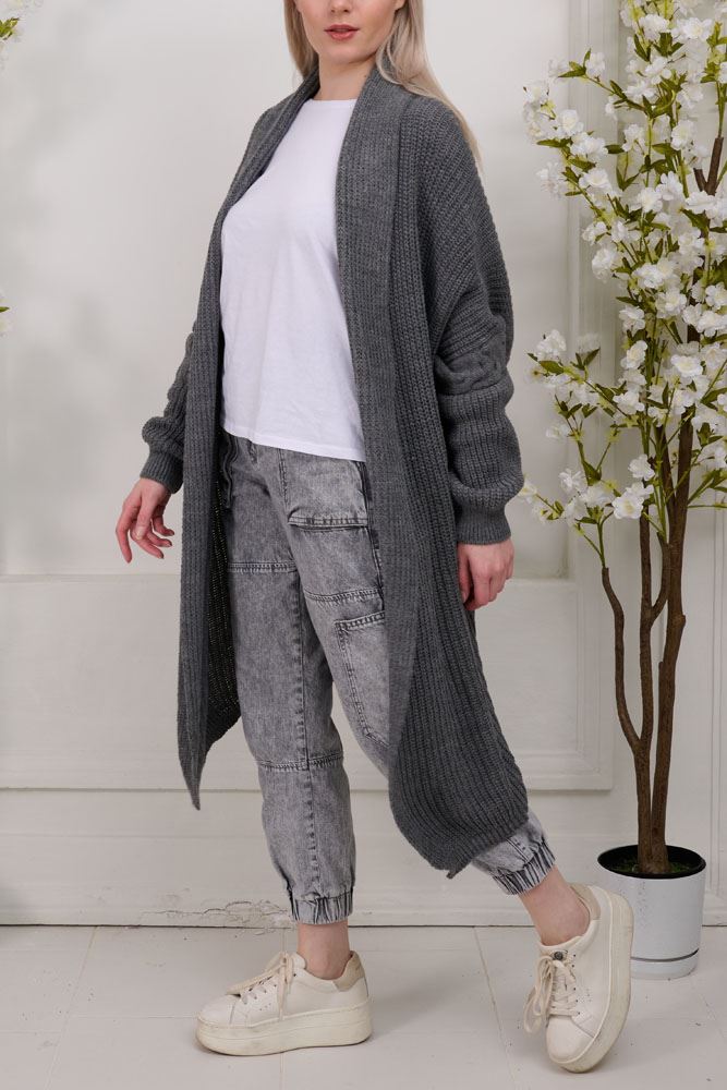 Plain Long Knit Acrylic Cardigan