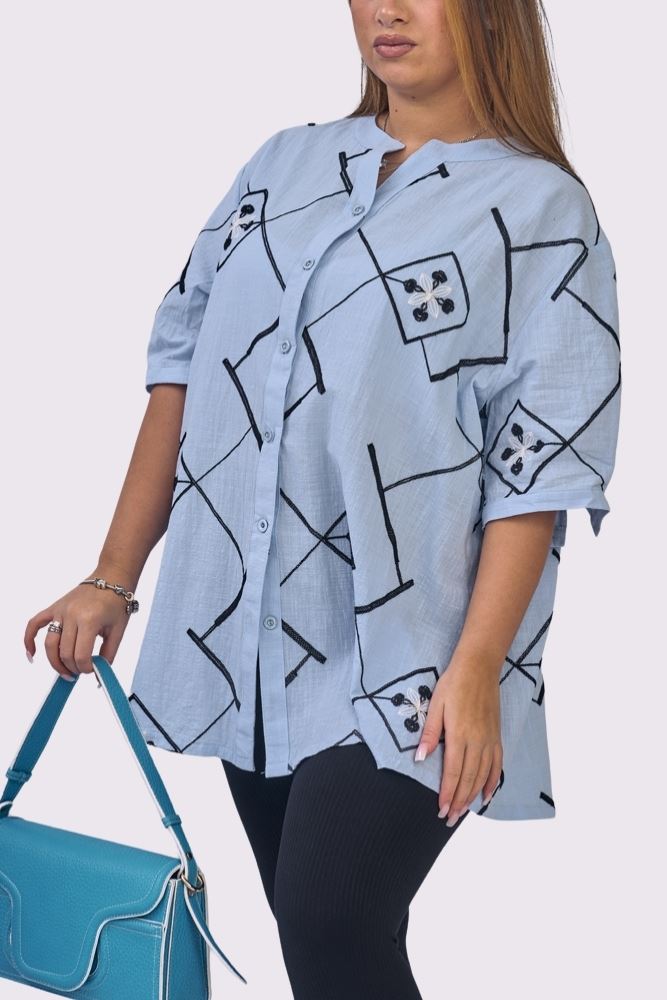 Aztec Print DipHem Button Up Cotton Shirt