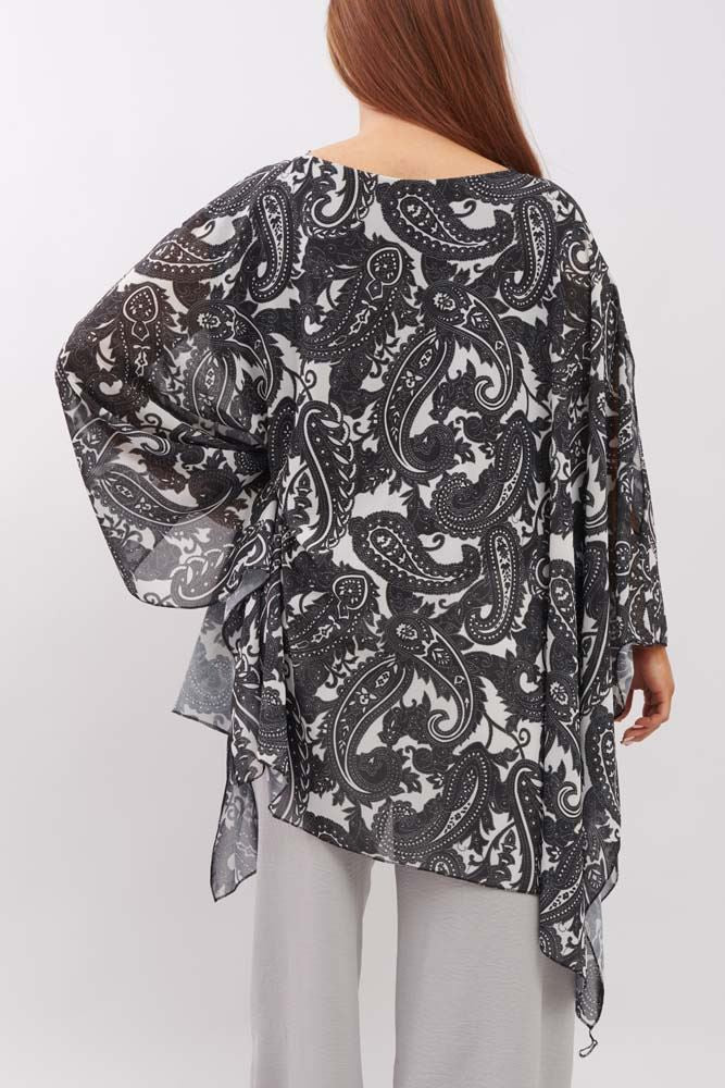 Paisley Print Asymmetric Hem Poncho