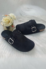 Suede Buckle Closed Toe Slipper