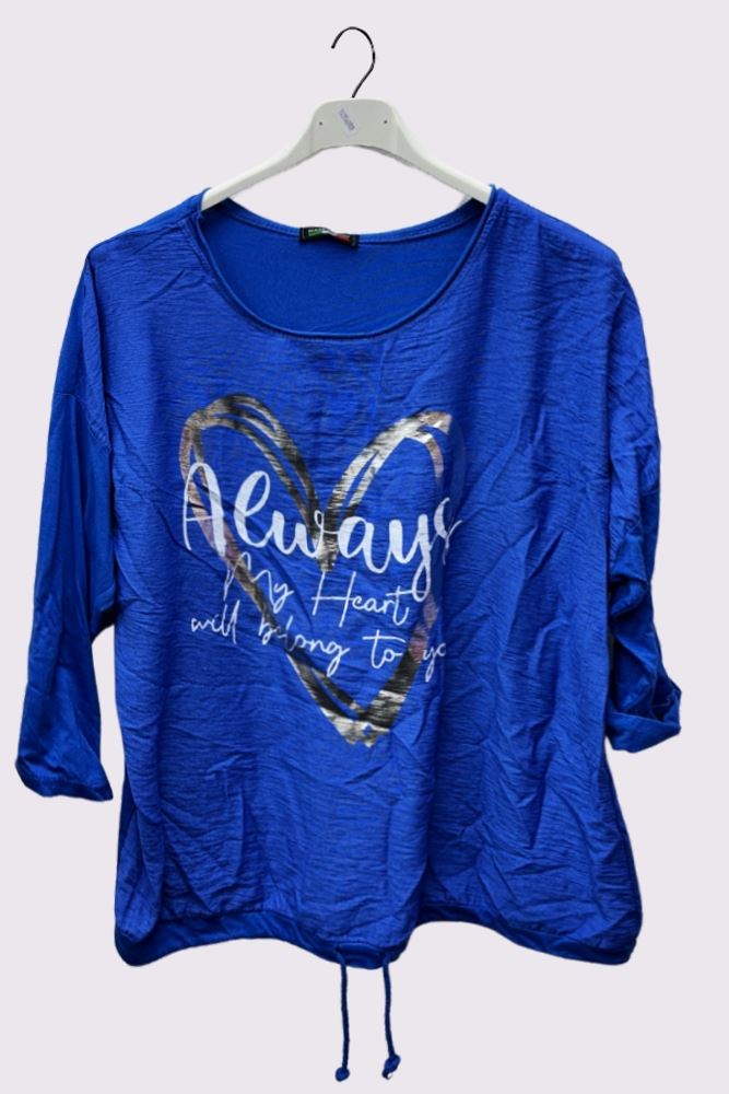 Alphabet Heart Print Drawstring Hem Cotton Top