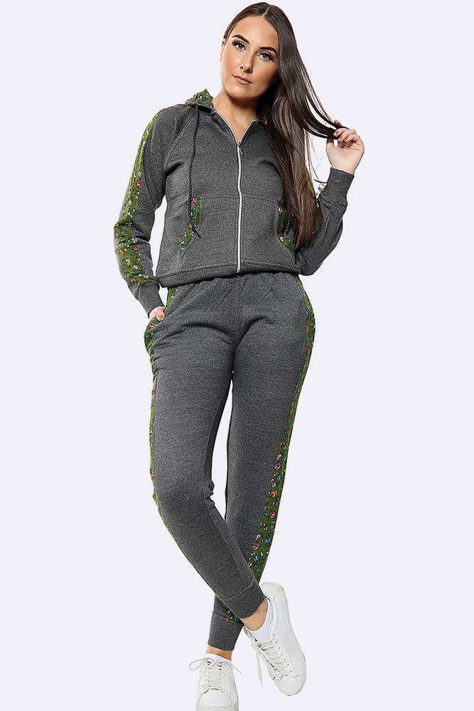 Floral Side Panel Fleece Tracksuit