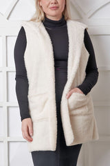 Plain Faux Fur Pocket Hooded Gilet