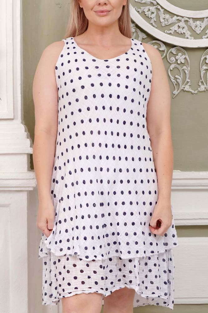 Polka Dot Print Layered Cotton Dress