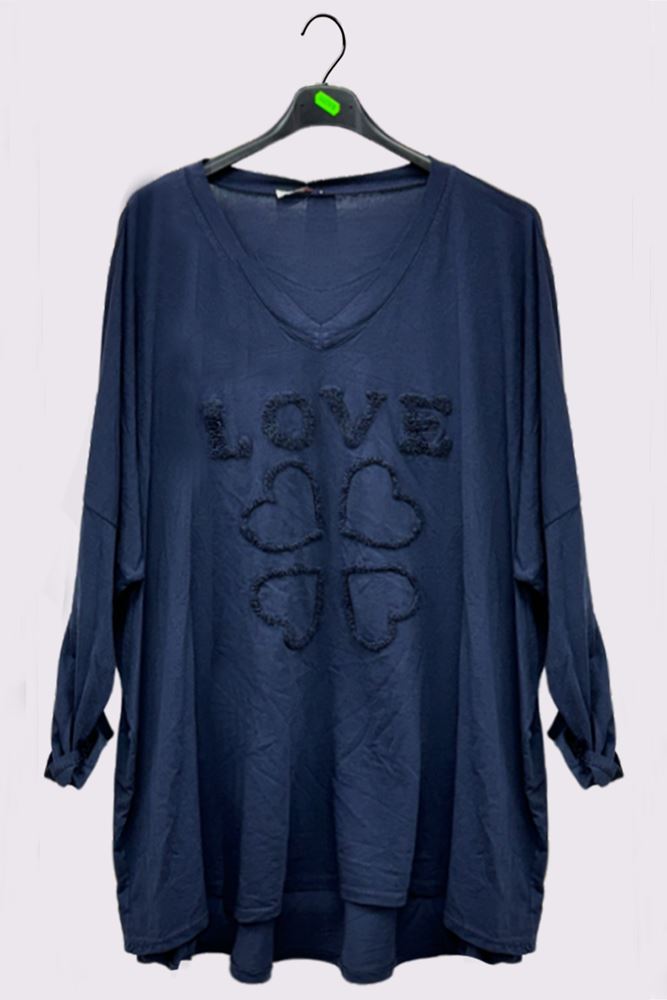 Love Heart Embroidered Drop Hem Top