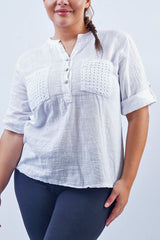 Plain Cut Work Patch Pockets Cotton Top