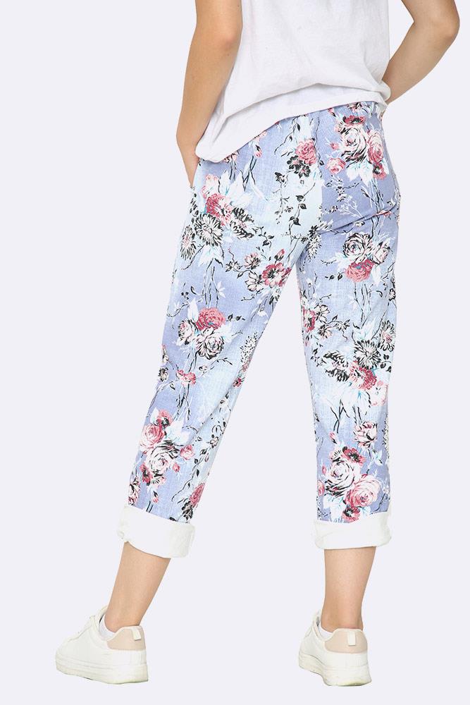 Cotton Floral Print Foldover Hem Trouser