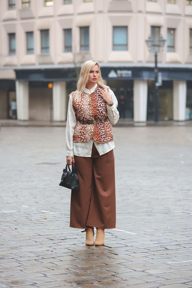 Leopard Print Quilted Button Up Pocktes Cotton Gilet