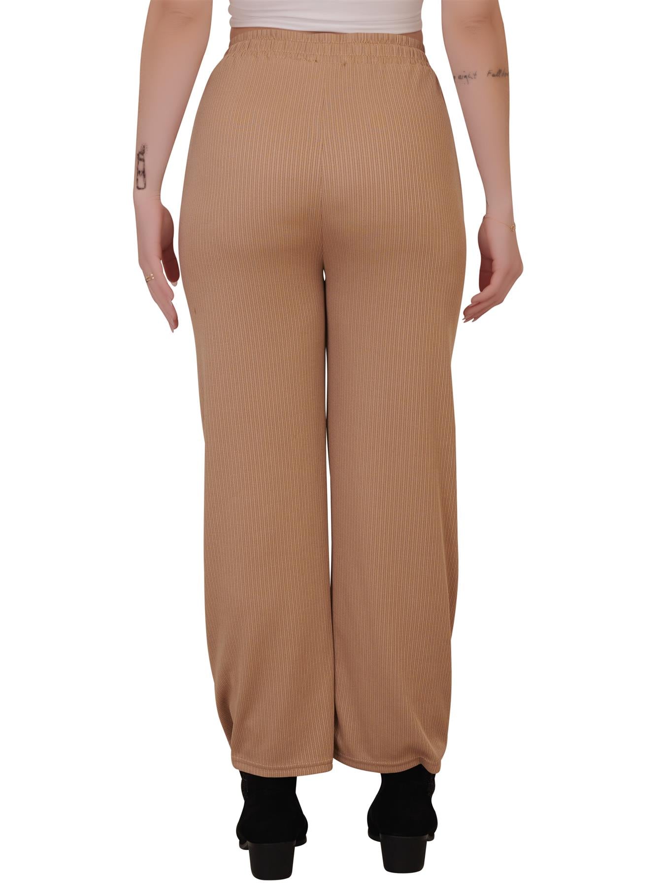 Plain Ribbed Wide Leg Drawstring Trousers