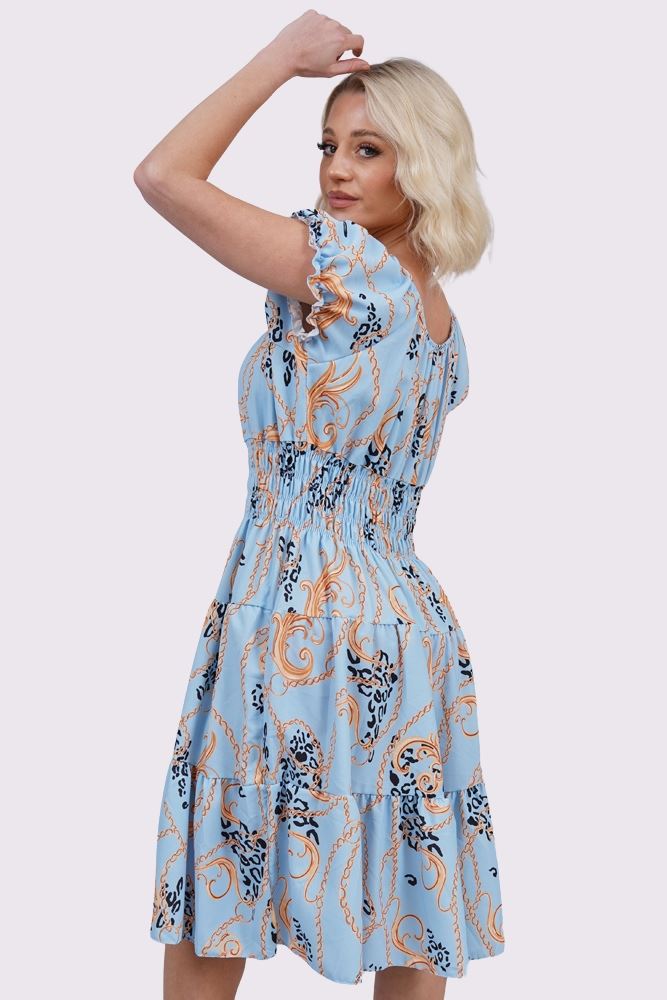 Baroque Chain Print Front Button Dress