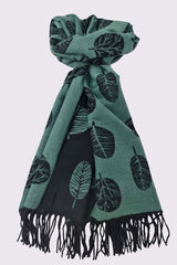 Two Tone Leaves Print Tassel Scarves