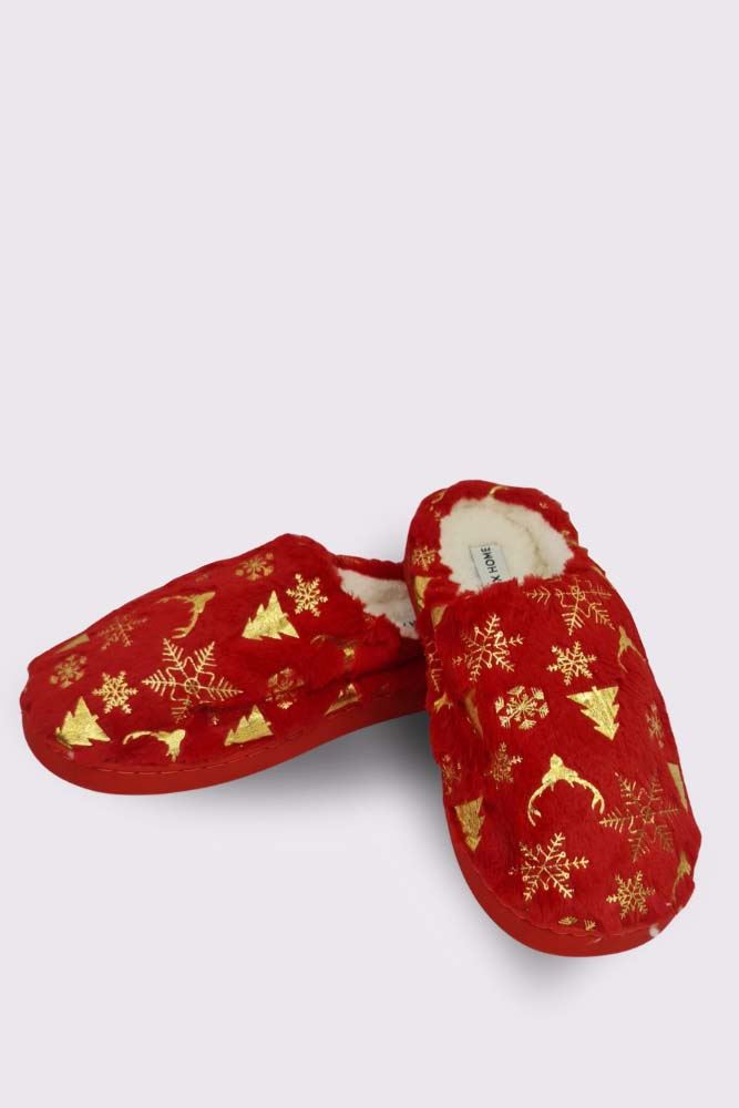 Snowflake Reindeer Fluffy Fur Mules Slipper