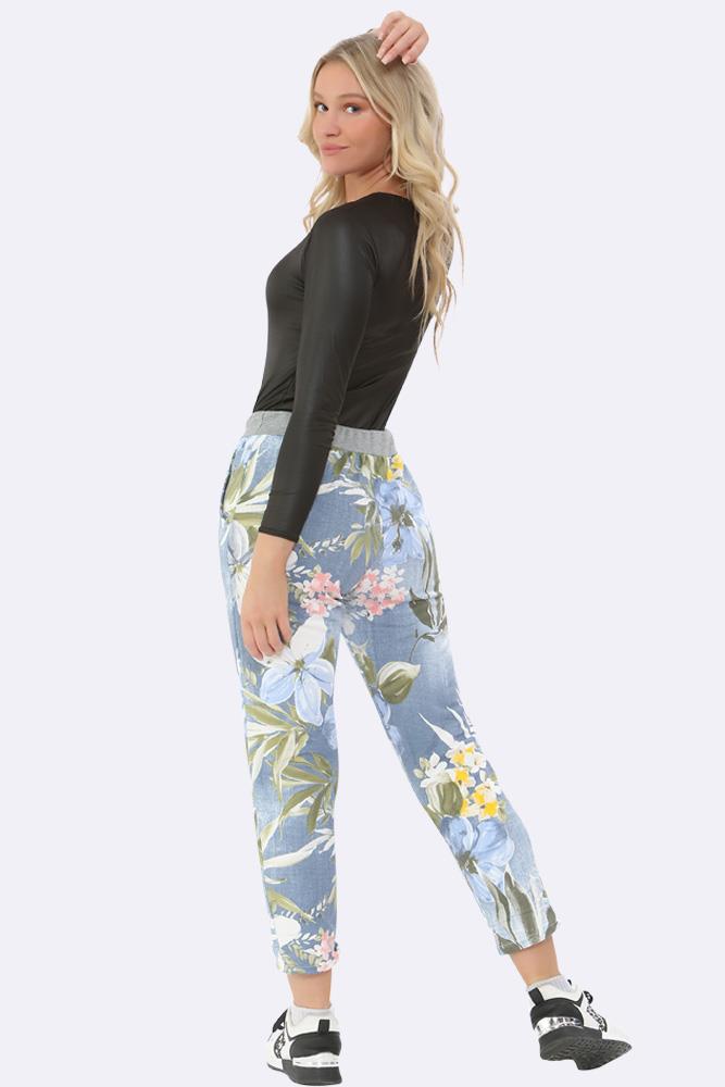 Cotton Tropical Floral Print Drawstring Trouser